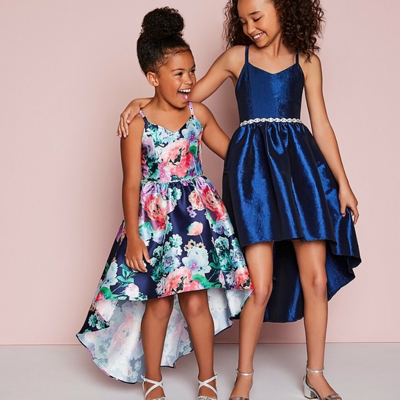 Little Girls 2T Floral-Printed Satin Hi Low Dress - Picture 5 of 5